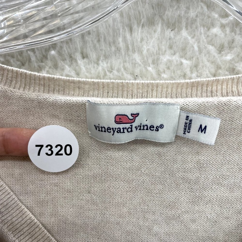 Vineyard Vines Cream Beige Knit Embroidered Logo V-Neck Sweater Womens M Medium - Picture 9 of 9